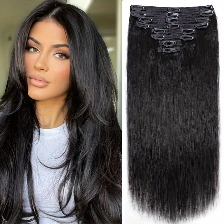 

Straight Clip In Hair Extensions Human Hair Clip In Hair Extensions For Women 8pcs Clip On Hair Extensions 18 Clips Double Weft Brazilian Natural Human Hair (12-32 Inch, Natural Color, 120g)