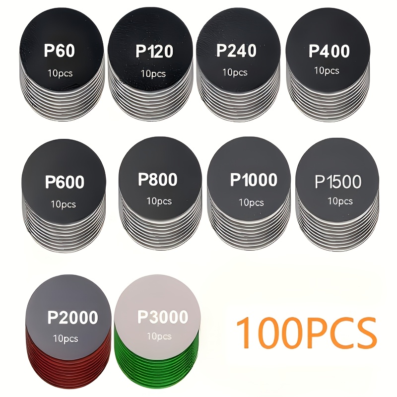 E-shop 100 Stück 3 Zoll/75 mm Nass-Trocken Schleifen Polieren Gemischtes Schleifpapier Set, 60/120/240/400/600/800/1000/1500/2000/3000 Körnung 3"