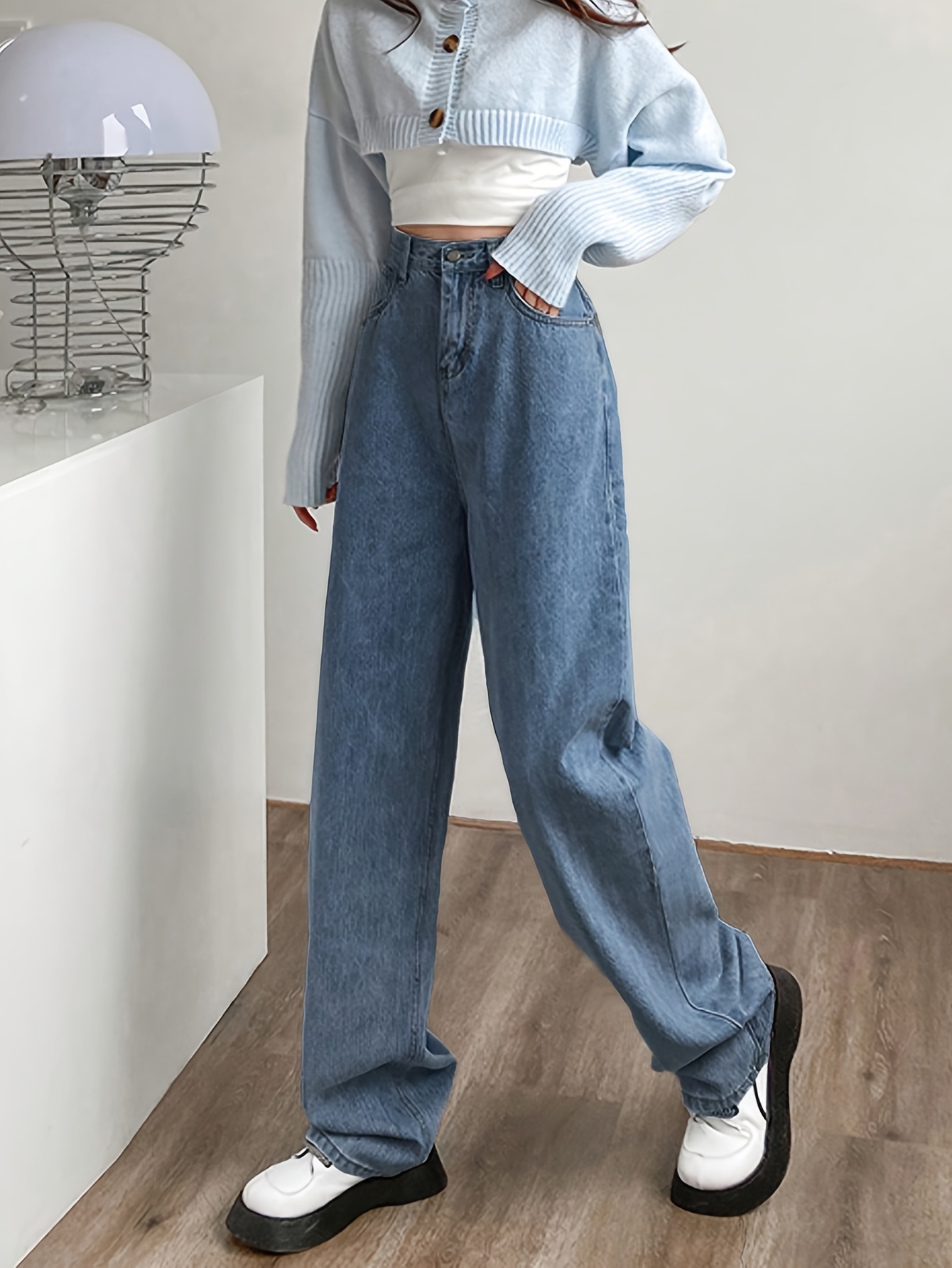 Women High Waisted Jeans Retro Straight Leg Loose Jeans Pants Y2K Trousers  E-Girl 80s Jeans Streetwear (Blue-Washed Wide Leg Jeans, X-Small) at  Women's  Jeans store