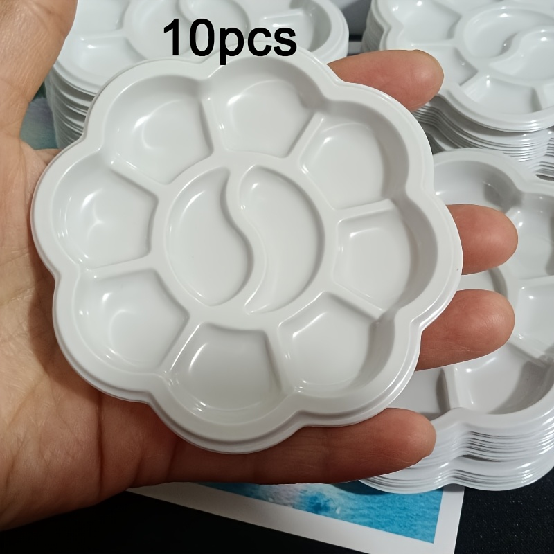 TEMU Paletas de plástico en miniatura con forma de flor, 5/10, adecuadas para aprender a pintar, para mezclar acuarela, acrílico y gouache -