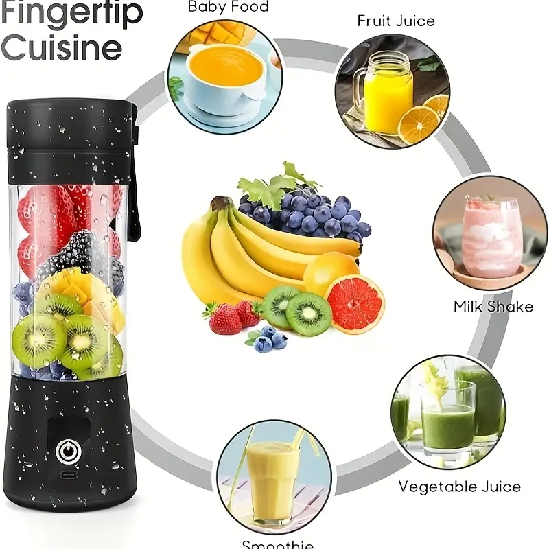 1pc licuadora portátil, 0.4l usb recargable hacedor de batidos con taza desmontable, base antideslizante, control de , cuerpo de plástico de grado alimenticio abs, batería de polímero de litio de 2000mah - ideal para batidos, shakes y jugos detalles 4