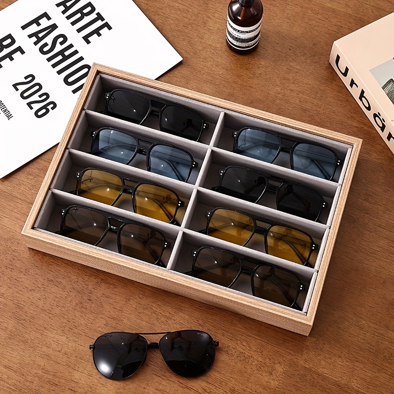 item picture 1pc walnut wood glasses case tray scratch resistant pear wood glasses frame storage box jewelry display tray solid wood glasses storage light luxury desktop organizer box perfect gift item  