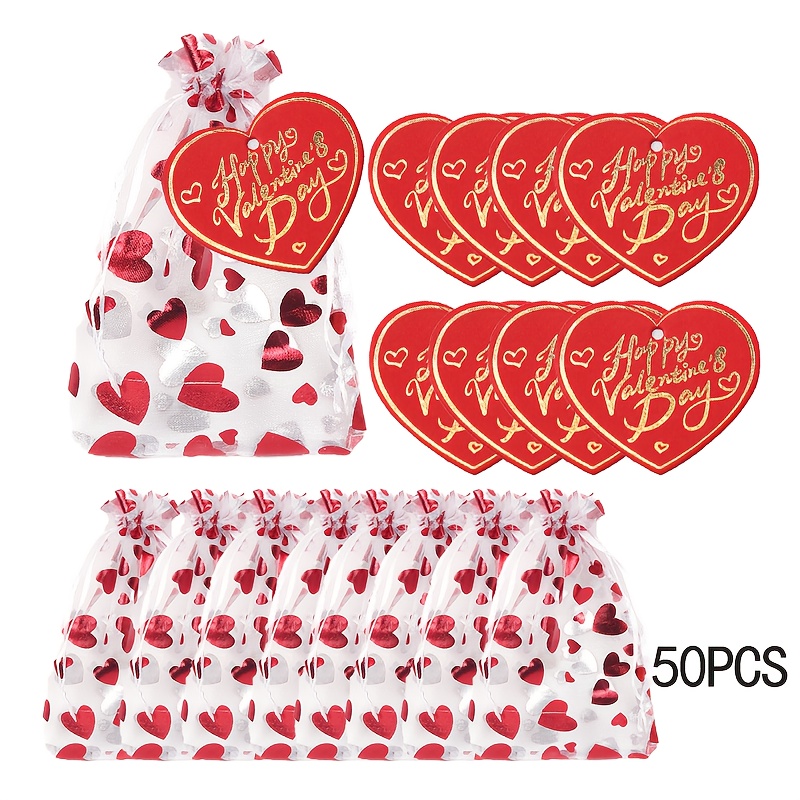 

100pcs Sac à Laine Love et Combinaison de Cartes, comprenant 50 Sacs à Laine et 50 Cartes. Convient pour de la Saint-Valentin, la des Galentines, , Souvenir de Fête. Faites un cadeau pour votre , ami