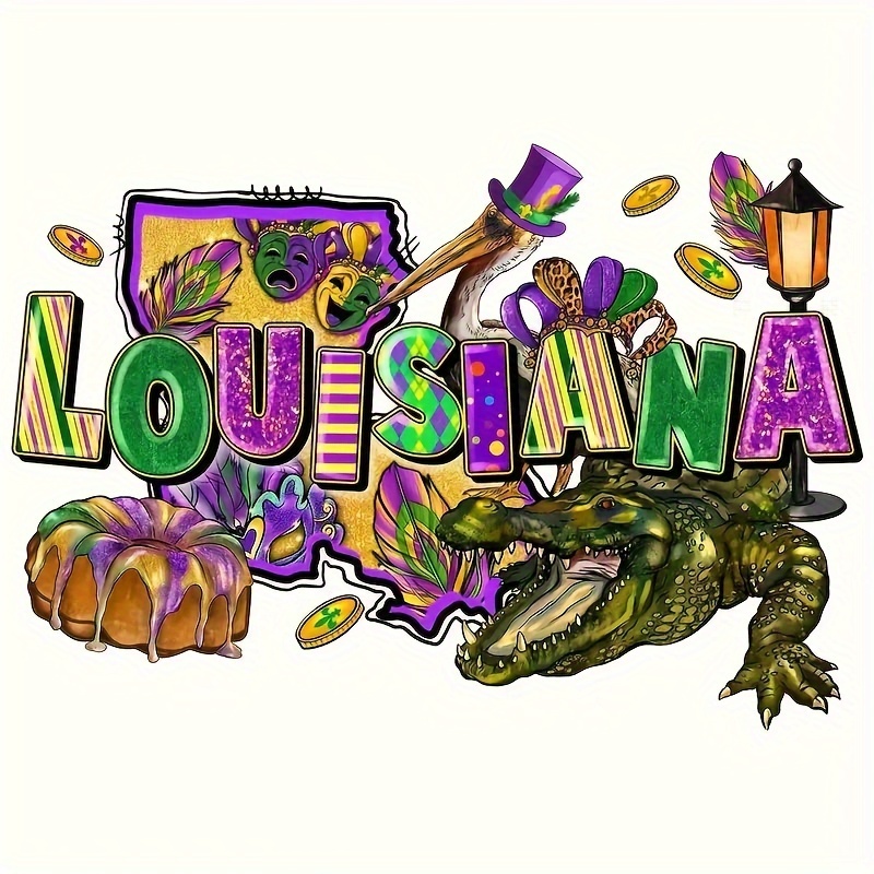 

4/12pcs Louisiana Mardi Gras Heat Transfer Sticker, Diy Iron-on Clothing Supplies & Appliques For Clothes, T-shirt Making, Pillow Decorating