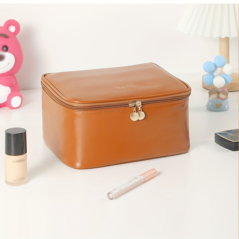 Large Capacity Pu Leather Cosmetic Bag Handle Divider Temu