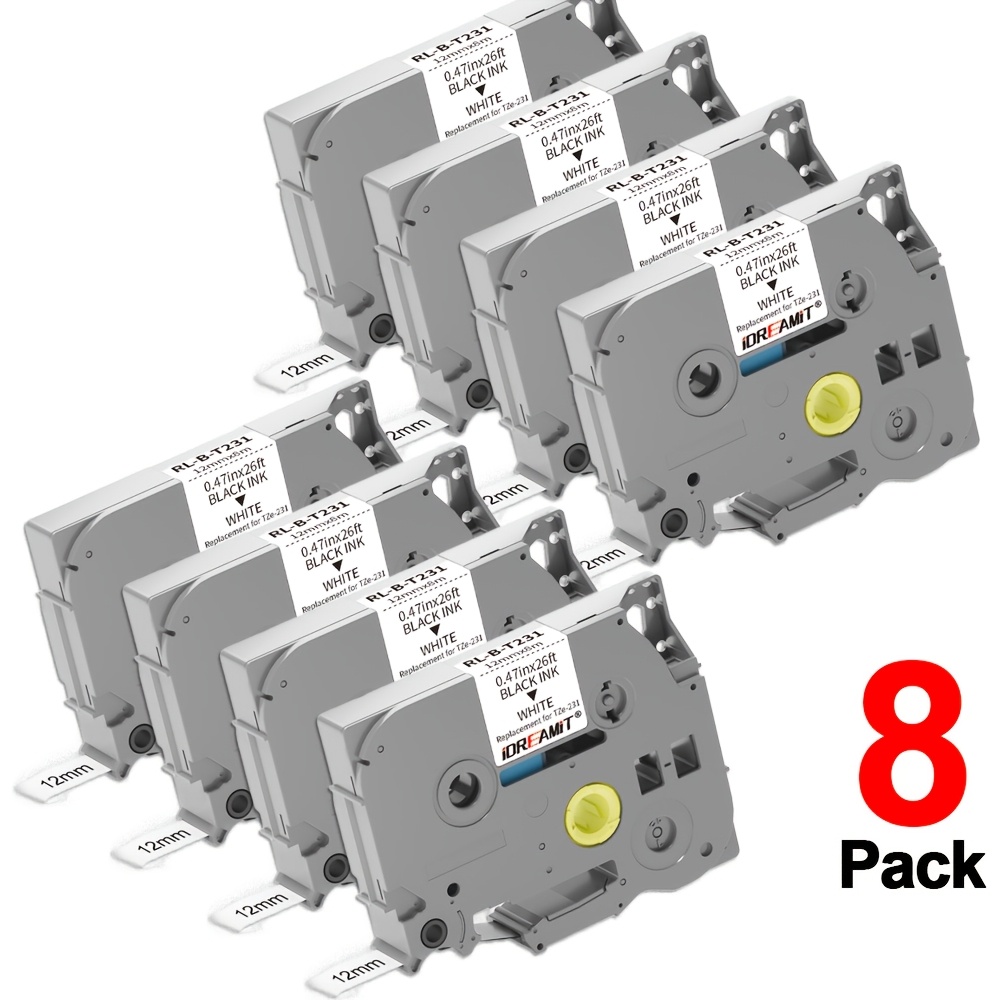 Image of Tze-231 Compatible Label Tape Replacement For Brother Tze-231 Tz-231 Laminated Tape, White, For Pt-d200 Pt-d210 Pth100 Pt-, 0.47" X 26.2"(12mm X 8m), 8 Packs