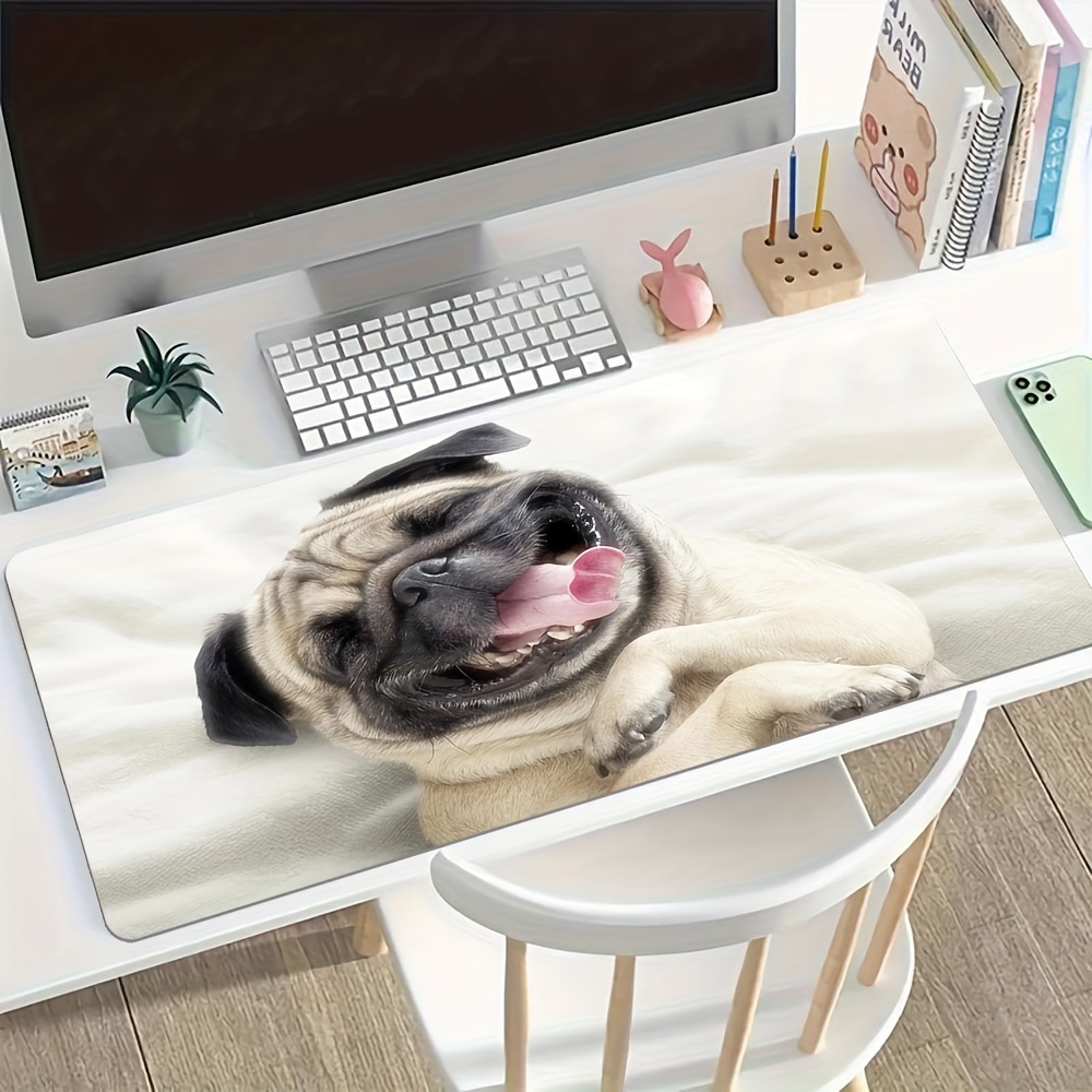 

Extra Large Happy Pug Dog Mouse Pad, Thickened Gaming Desk Mat, Washable Polyester Non-slip Rubber Base, Ideal Office Decor, Perfect Gift