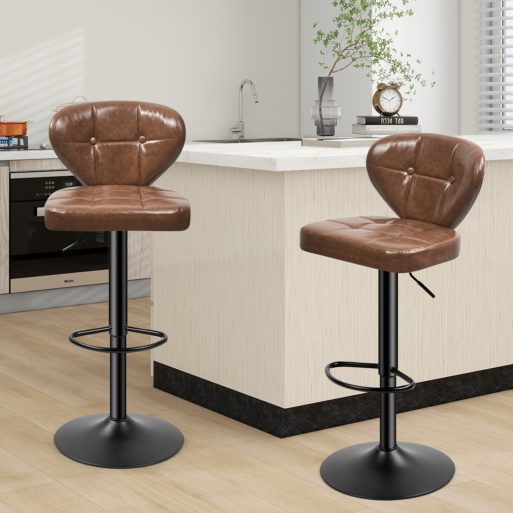 set of bar stools modern pu leather adjustable swivel s, armless