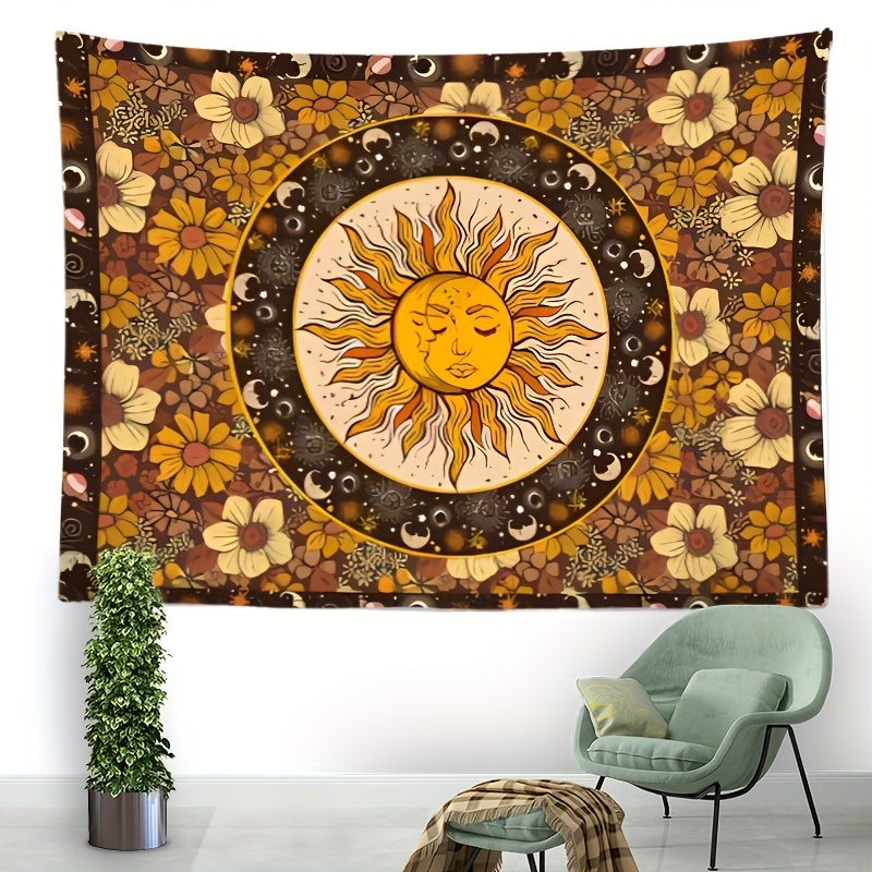 Atrippy Boho Wandteppich Mit Sonne & Mond Motiv – Hippie Wandbehang Für Schlafzimmer & Wohnzimmer | Polyester, Farbecht & Leicht