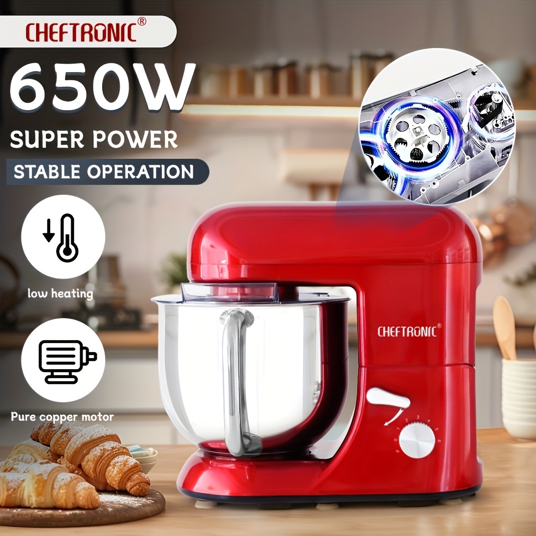 

Cheftronic Electric Stand Mixer, 7qt 650w 6speeds Tilt-head Dough Mixers, Bread Mixer With Dough Hook, Whisk, 2beaters, Guard For Baking Bread, Cake, Cookie, Pizza, Muffin, Salad And More - Silvery