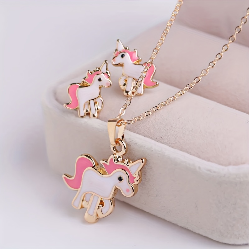 

Unicorn Jewelry Set For Girls - Cute Animal Necklace & Earrings, Zinc Alloy, Casual Attire