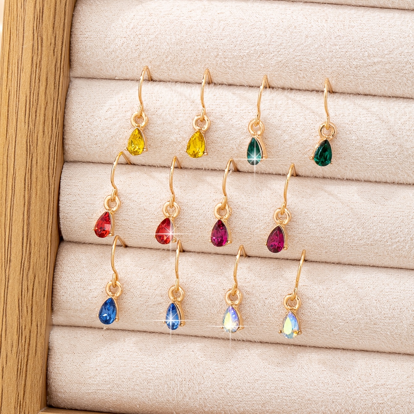 TEMU 6 Pairs/set Exquisite Cute Small Creative Small Water Drop Ear Studs Set Suitable For Women' Or Banquet Wear