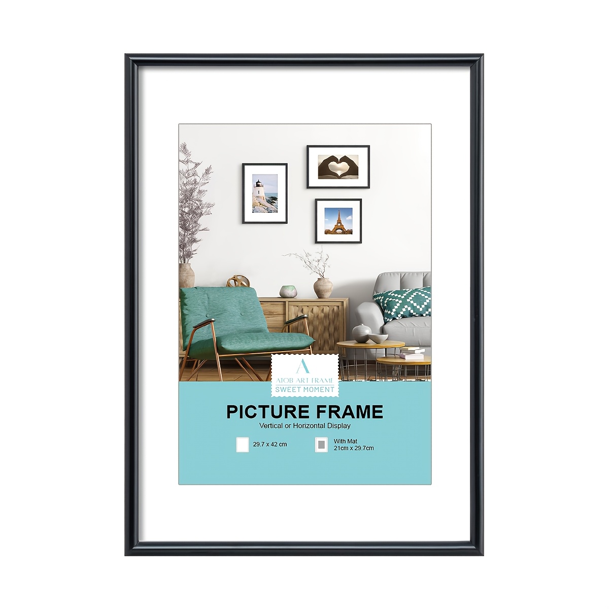 Image of 1pc Black Aluminum Alloy Photo Frame, The Aluminum Alloy Rectangle Pendulum Hung Picture Frame