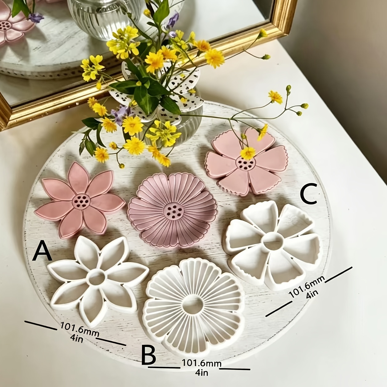 TEMU Cortador de arcilla grande con forma de flor, utilizado para hacer decoraciones de jarrones y moldes de arcilla para decoración del hogar, muy