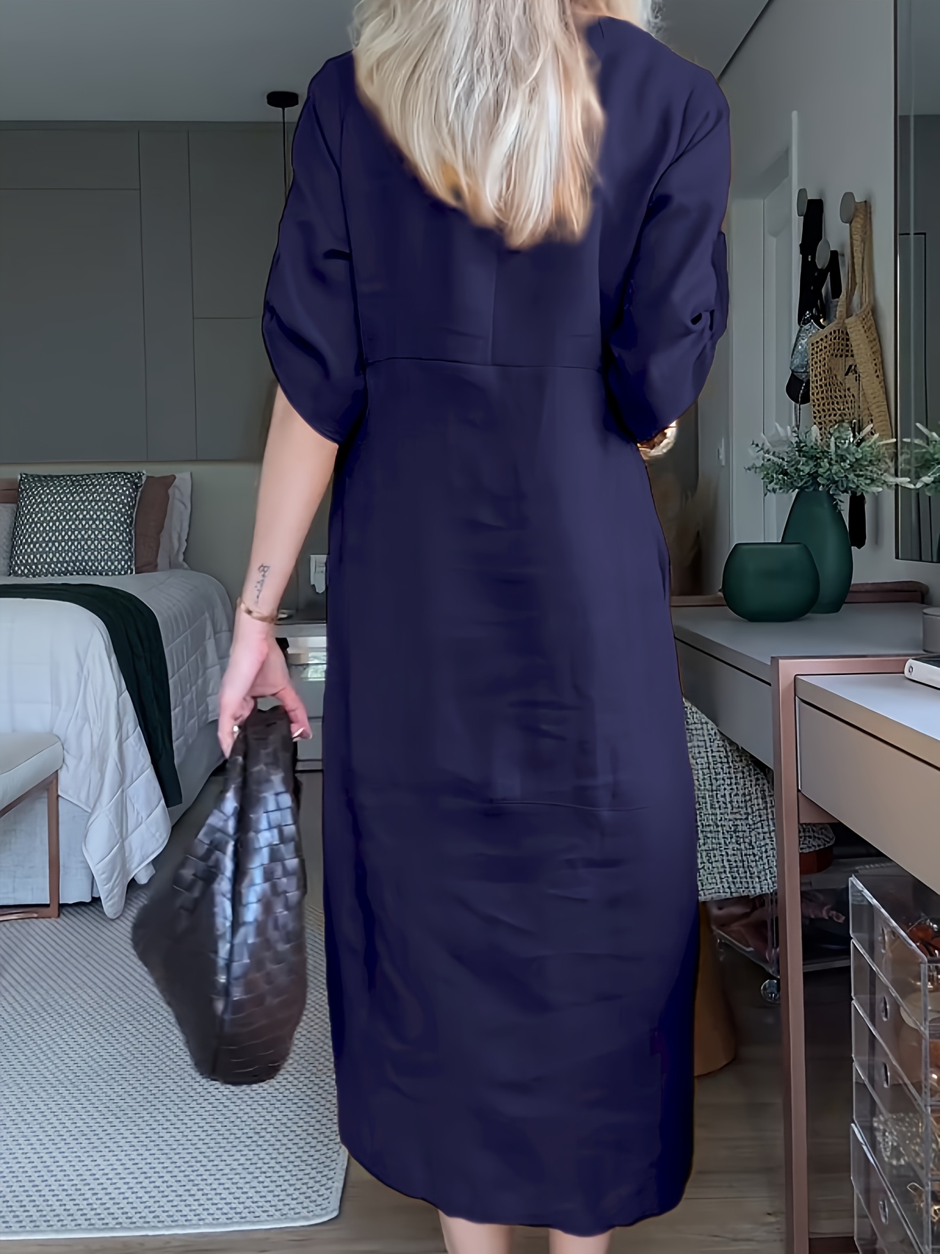 elegant mustard yellow womens dress button detail cinched Temu