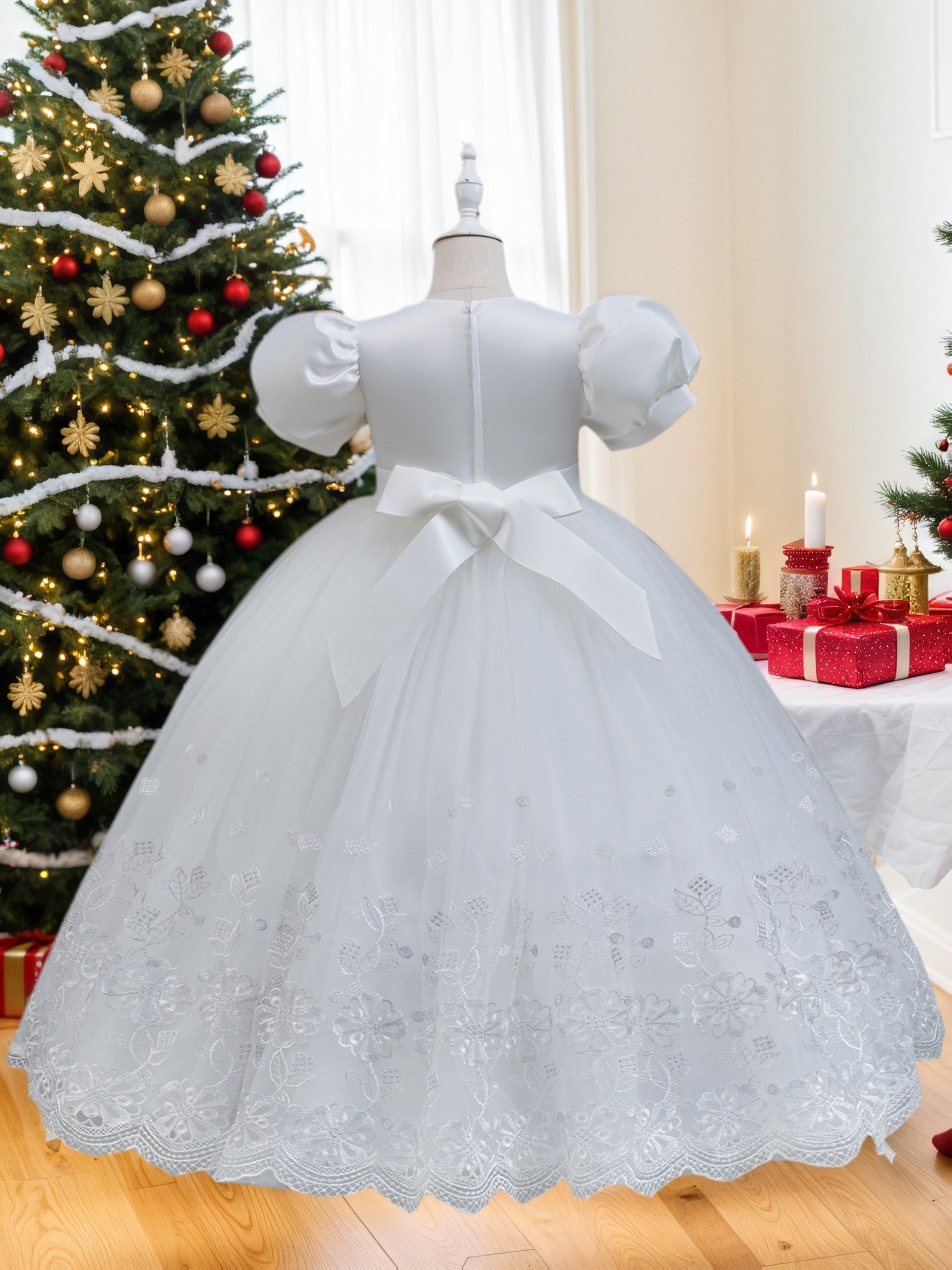 girls elegant formal party dress tulle pearl beading bow - Temu Cyprus