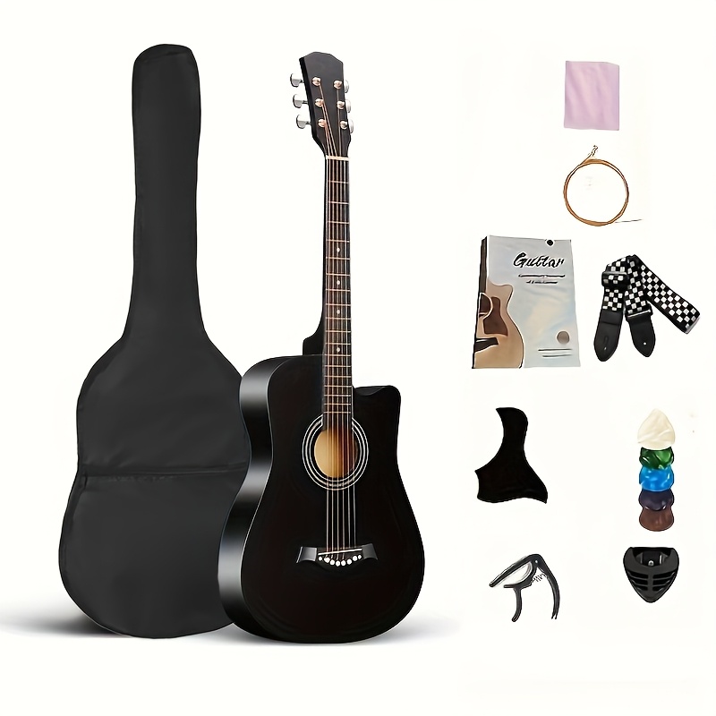38-Inch Basswood Acoustic Guitar Suitable for Beginners - Full-Size Folk Style Guitar with Wood Sound, Basswood Body, Ideal for Practice & Performance (wood/black Optional)