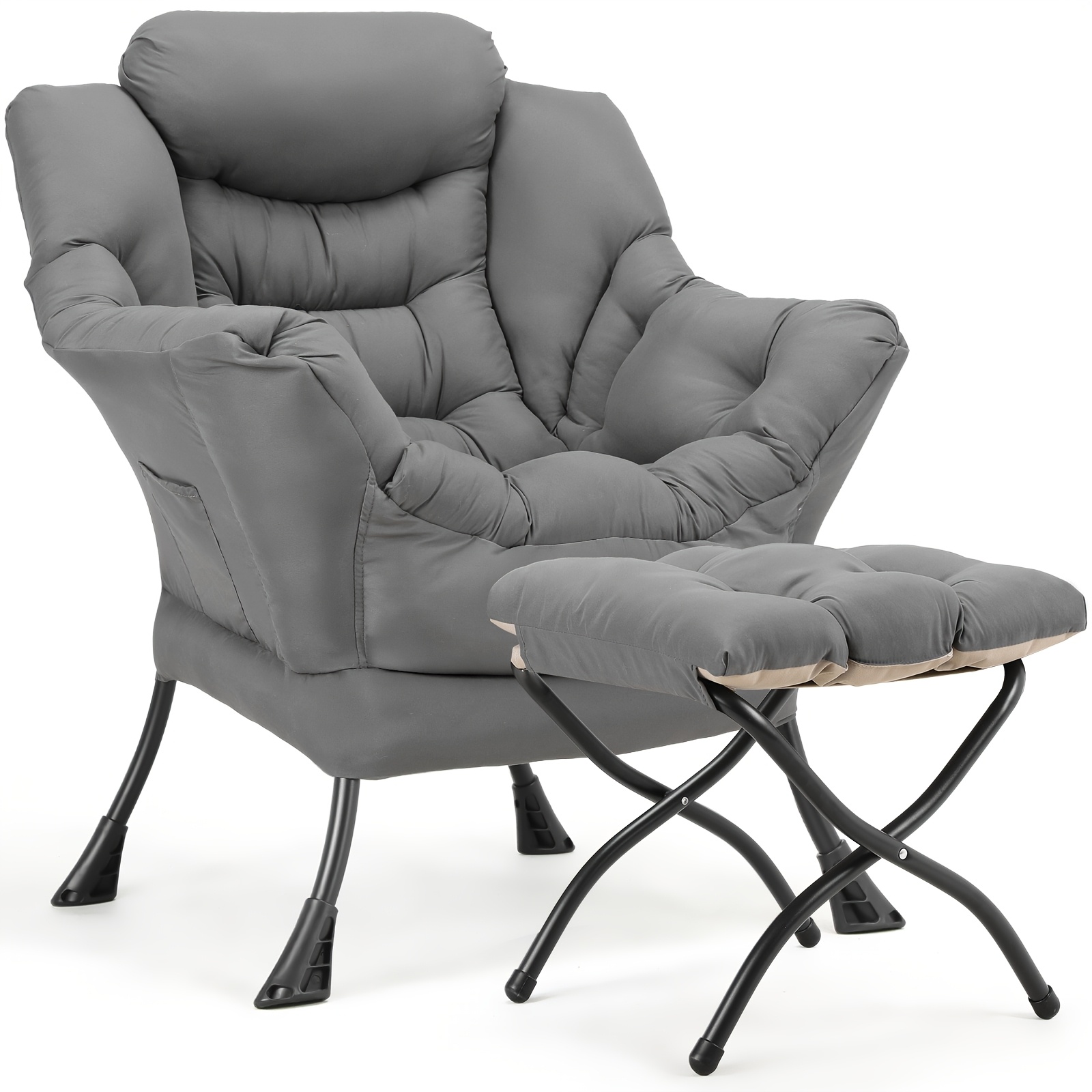 TEMU Relax Chair With Stool, Lazy , Modern Living Room Chair With Side Pocket & Footrest, Reading Chair, Comfortable Lounge Chair For Living Room,