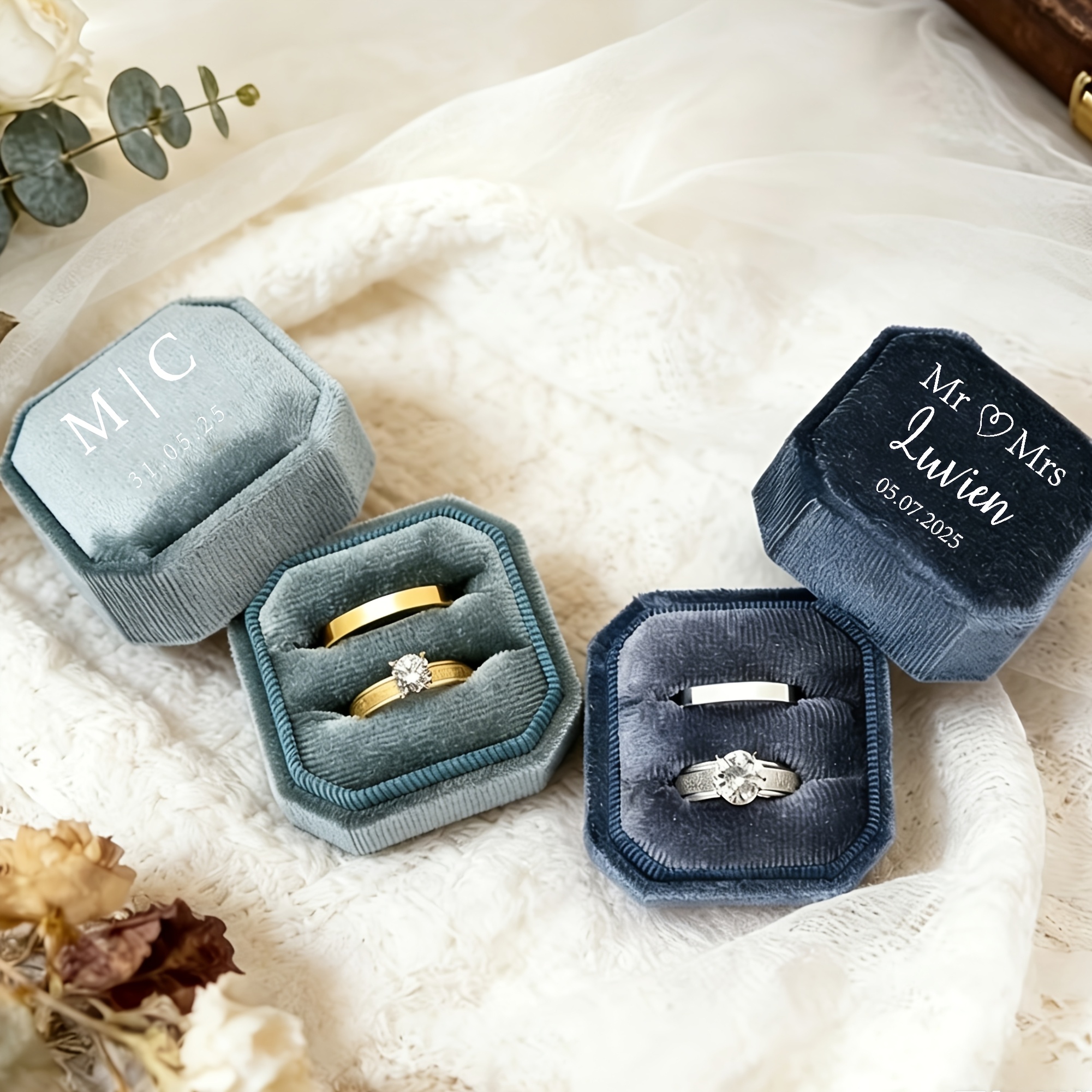 Personalized Octagonal Velvet Ring Box