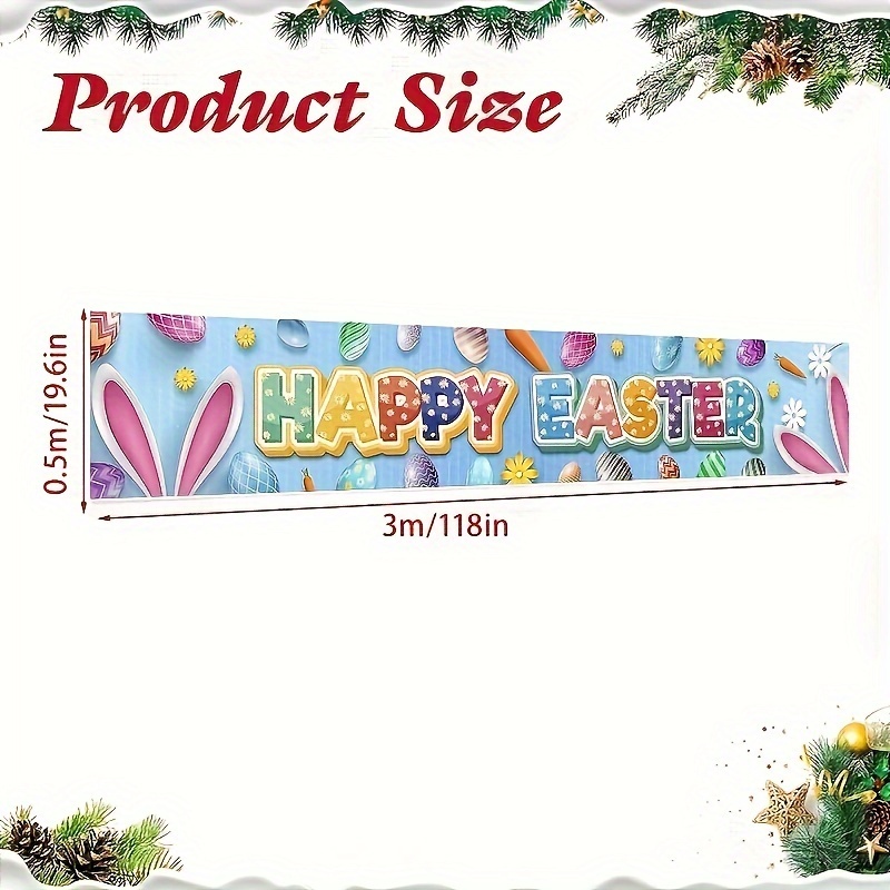1pc happy easter bunny 19 6 x 118 inch banner rabbit and easter eggs theme backdrop decor for front door porch spring holiday easter theme party supplies easter egg hunts decorations background photo booth props
