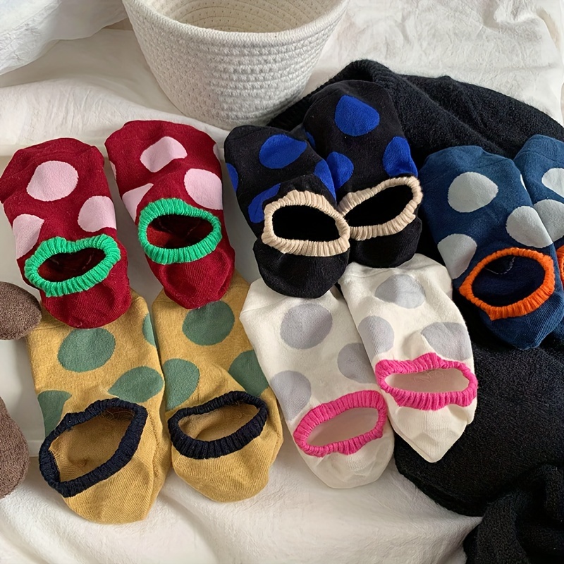 

5 Pairs Colorful Polka Dot Socks, Simple Japanese Style Invisible Socks, Women's Stockings & Hosiery