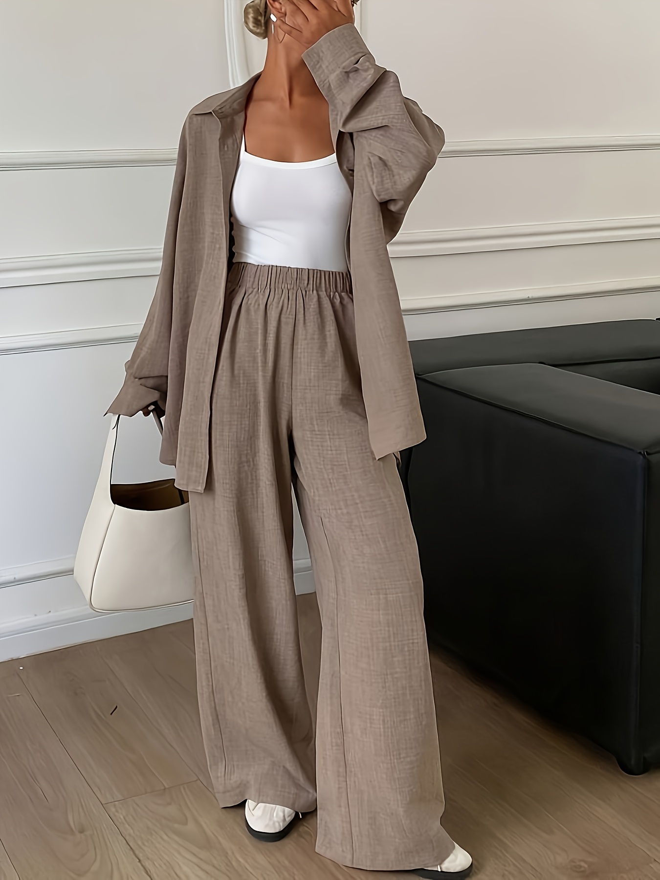 [zj0907034] elegante dames set met lang shirt en lange broek