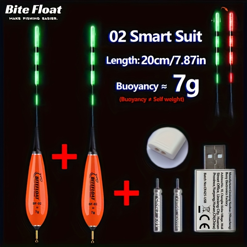 Image of Intelligent Electronic Float 5pcs Set (2 Intelligent Electronic Floats + 2 Rechargeable Batteries + 1 Charger) Night Fishing Bite Color Change Charging Set Carp Fishing European Carp Fishing