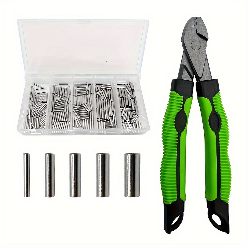 Image of Goture 250pcs Of Single/double Crimping Sleeves And Fishing Crimping Pliers Kit, Stainless Steel Wire Rope Crimping Pliers, Fishing Line Crimping Tools, Fishing Wire Rope Copper Tubes, Without Battery