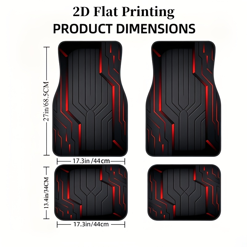 TEMU Lot de 4 tapis de sol de voiture à rayures verticales rouges et noires, adaptés aux berlines, SUV et camions, antidérapants, lavables,