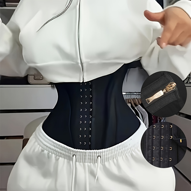 womens waist trainer with zipper closure hooks corset ideal for gym everyday casual wear   in black beige and pink colors