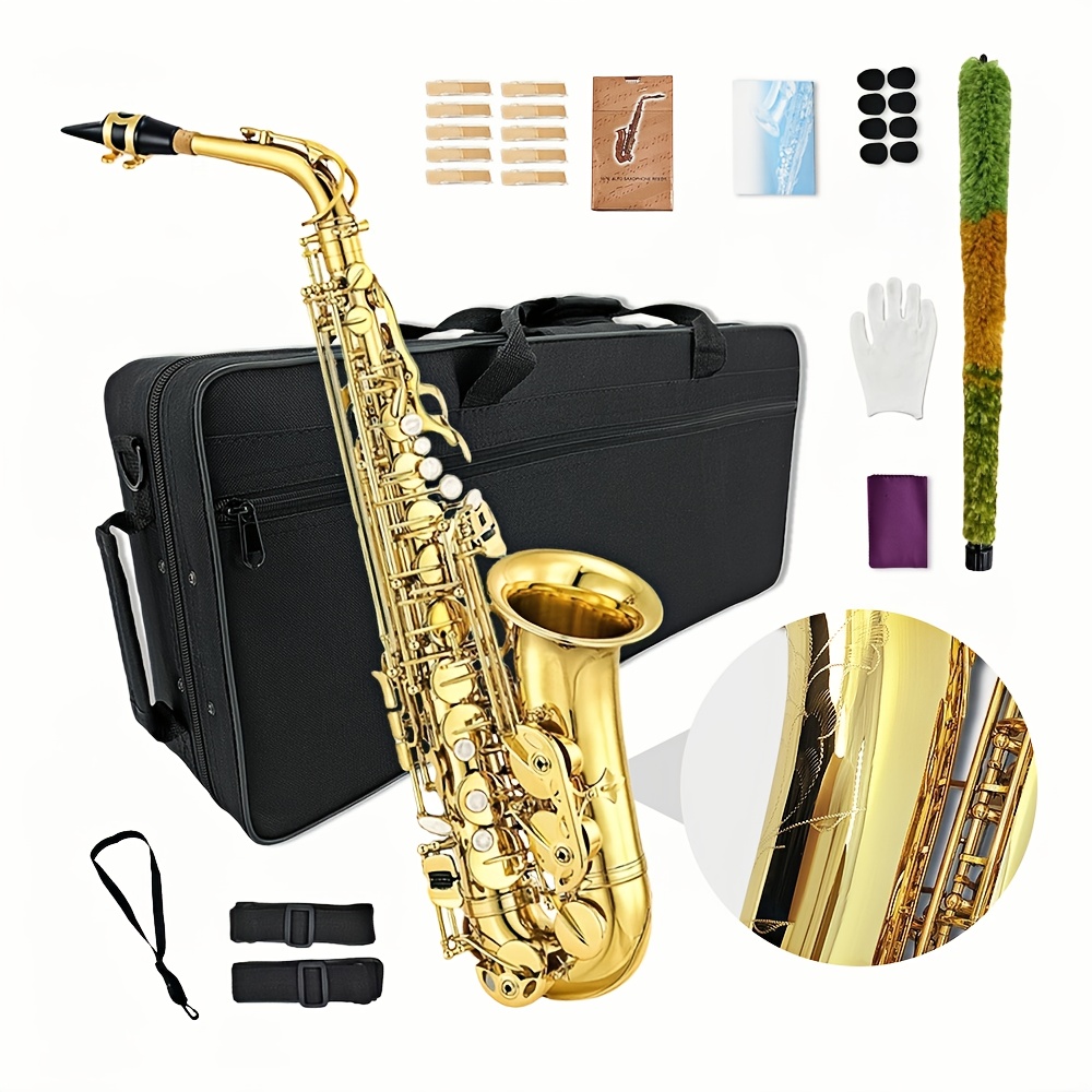 Siemonic Saxophone E Flat Golden Lacquer Handcrafted Beginner Sax Full Kit Carrying Sax Case Musical Instruments For