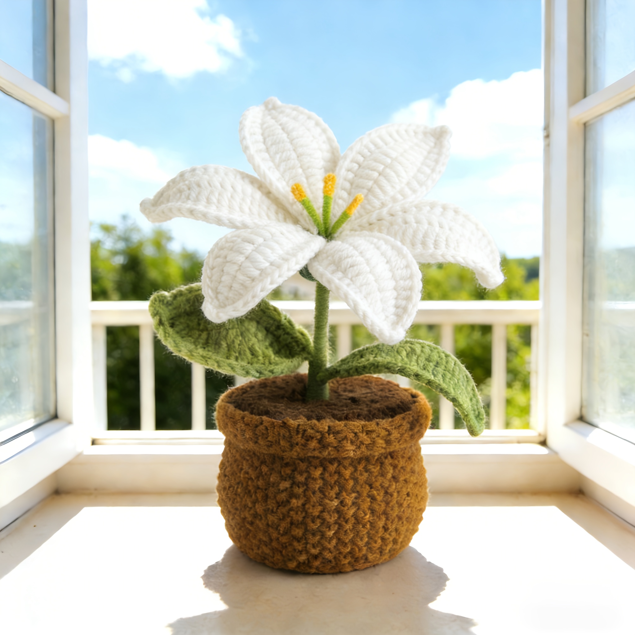 Plante lys crochetée en pot décoration florale intérieure_voghion.com