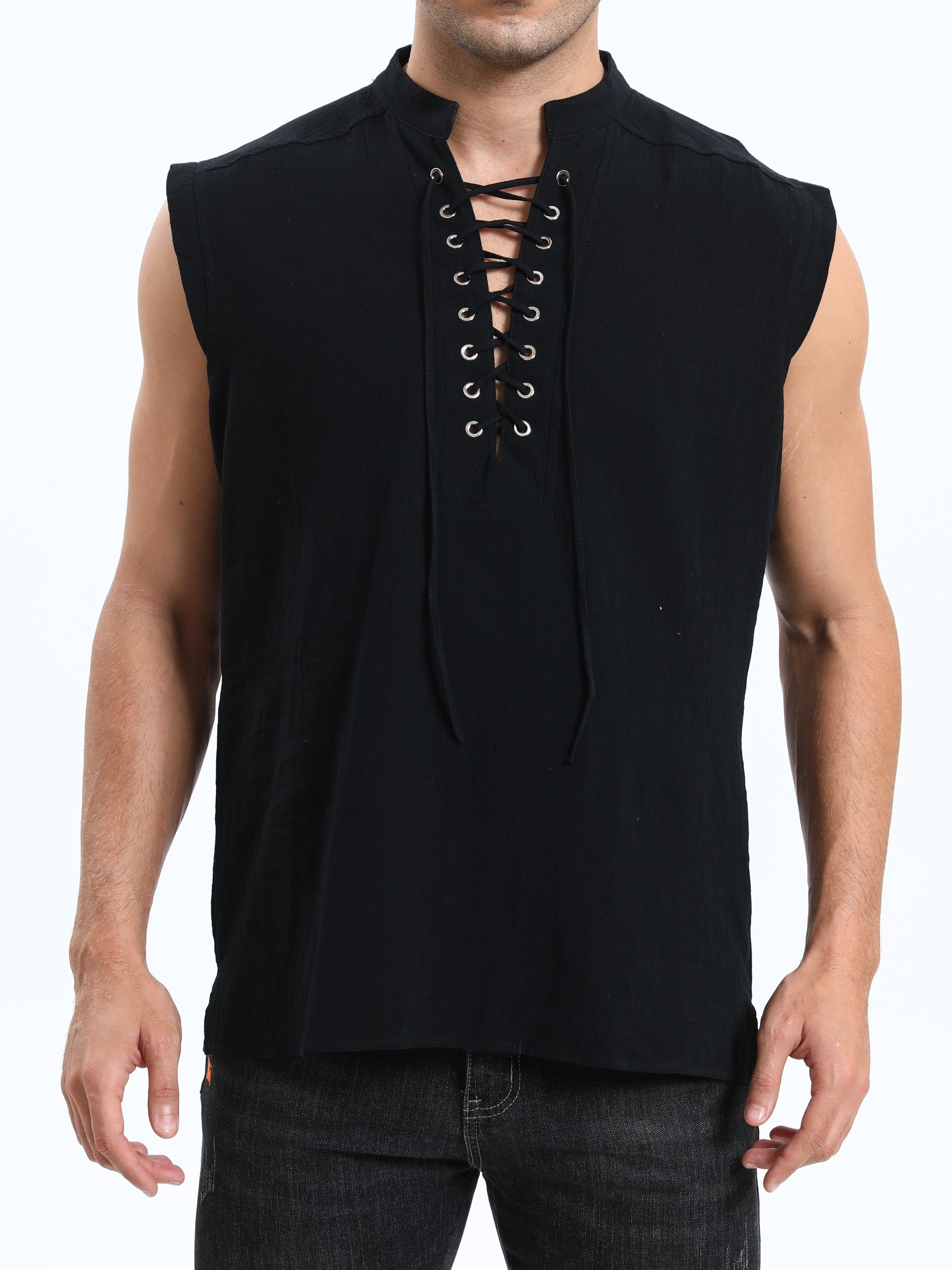 Men's Plus Size Sleeveless Traditional Chinese Guizhou Shirt - Stand Collar Loose Fit with Drawstring & Button Front Closure, Olive Green Casual Retro Top for Spring Summer Fall, Machine Washable, PLUS SIZE
