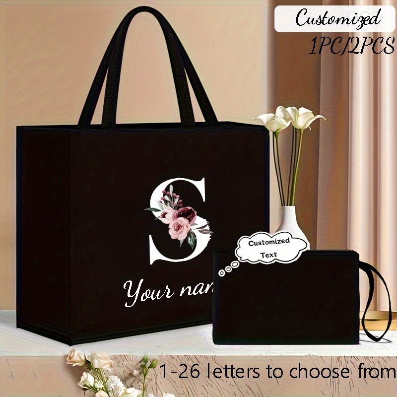 TEMU 1 Or 2 Pieces, Handbag & Coin Purse, Personalized Handbag, Letters A-z, A Gift For Women, Suitable For Weddings, , Graduations, Travel, Daily
