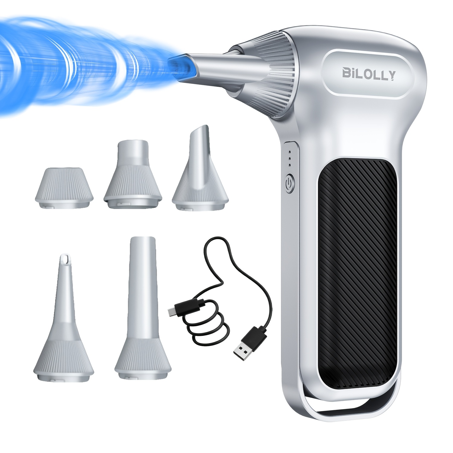 TEMU Souffleur à air comprimé BiLOLLY, souffleur à air électrique 130000 tr/min, souffleur d'air fil rechargeable, mini souffleur à ventilateur turbo