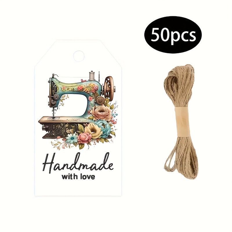 50pcs Of Vintage Sewing Machine And Floral Gift Tag Cards, With , Nostalgic Design, Suitable For Crafts, Themed Gifts, And Sewing Accessory Cards