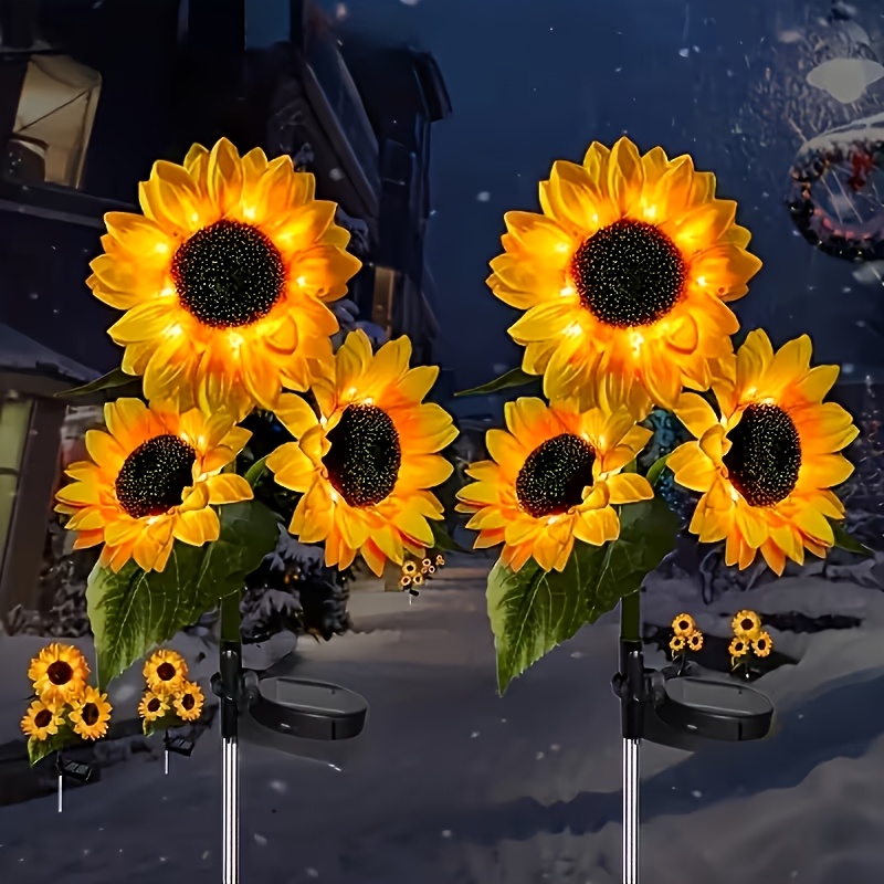 TEMU 2pcs Solar Sunflower Led Garden Light - Vibrant Yellow Flower Decoration, Durable Abs Material, Suitable For Labor Day, Mother's Day,