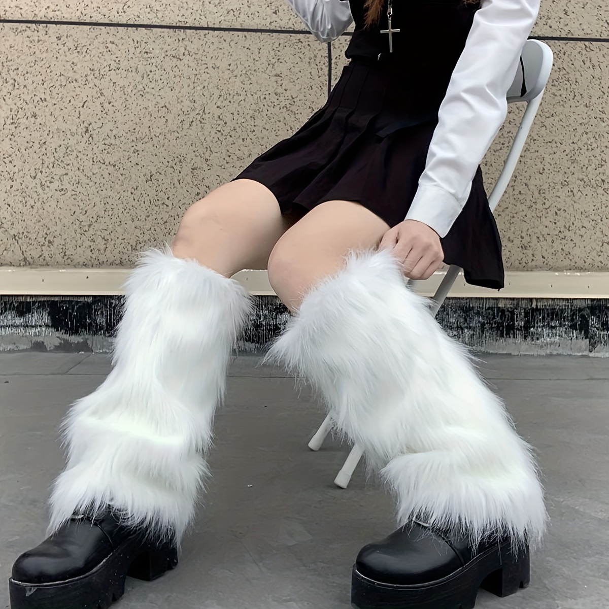 

Fur Leg Warmers, Japanese Jk Style Knee High Socks For Fall & Winter, Women's Stockings & Hosiery