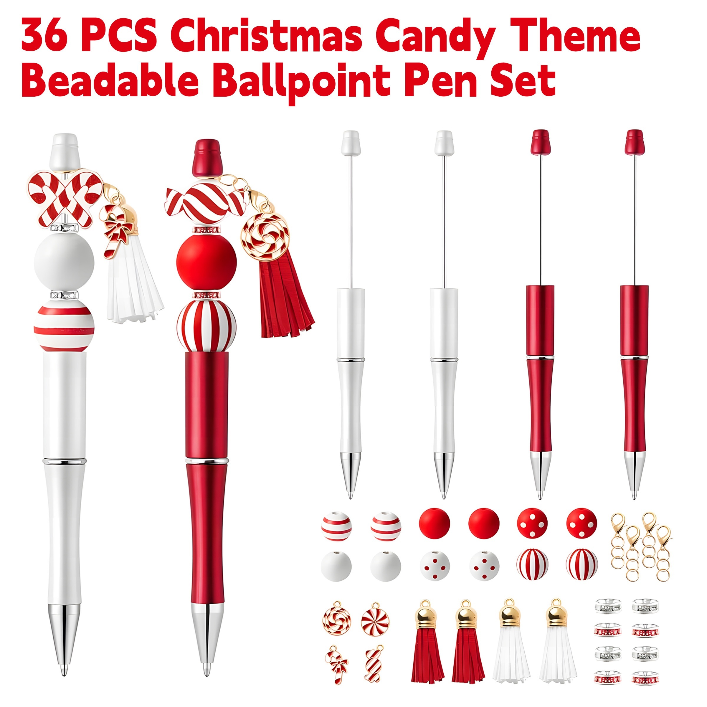 

36pcs Diy String Pen Bag Christmas Ballpoint Pen 16 String 8 Diamond Pendant Christmas Pendant Christmas For -to- ( Ink)