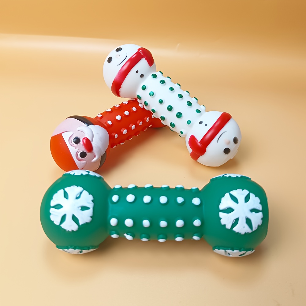 Squeaky Christmas Dog Dumbbell with Santa & Puppy Design