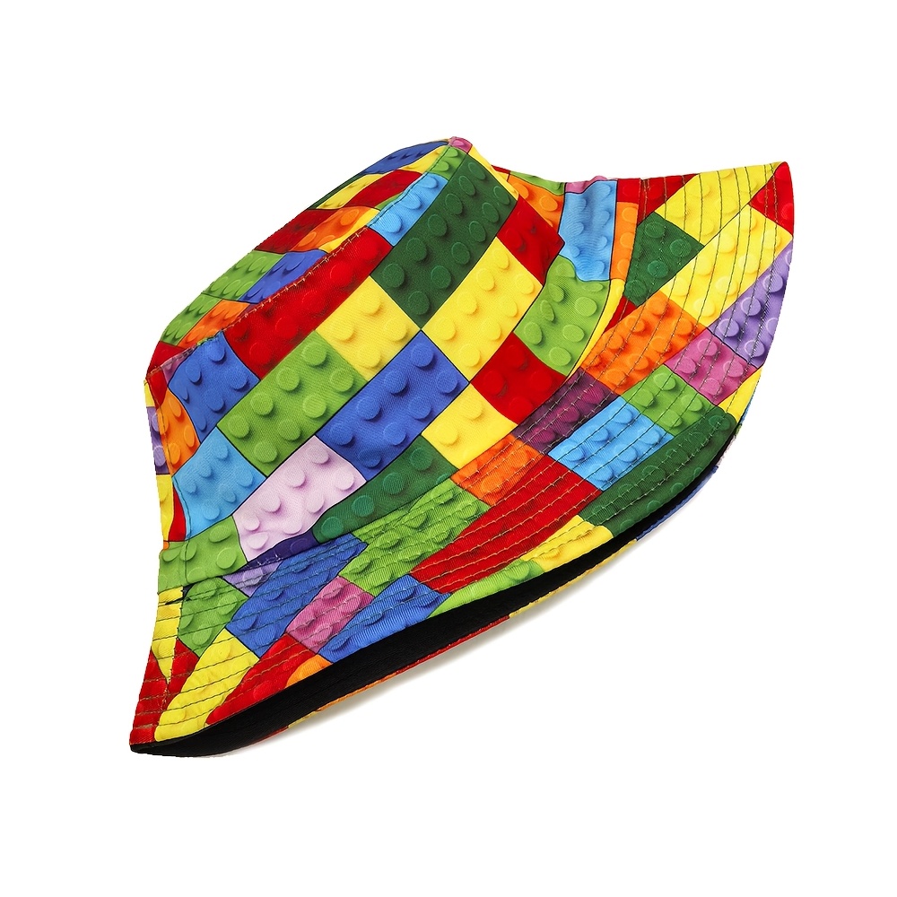 Reversible Fisherman Hat with Colorful Building Blocks Print