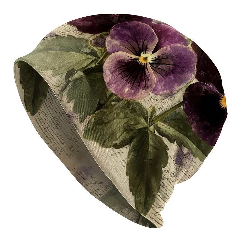 E-shop 1 Stück Damen Vintage Strickmütze - Retro Blumenmuster & Kontrastfarben, Leicht & Dehnbar für alle Jahreszeiten, Maschinenwaschbar für , Partys,