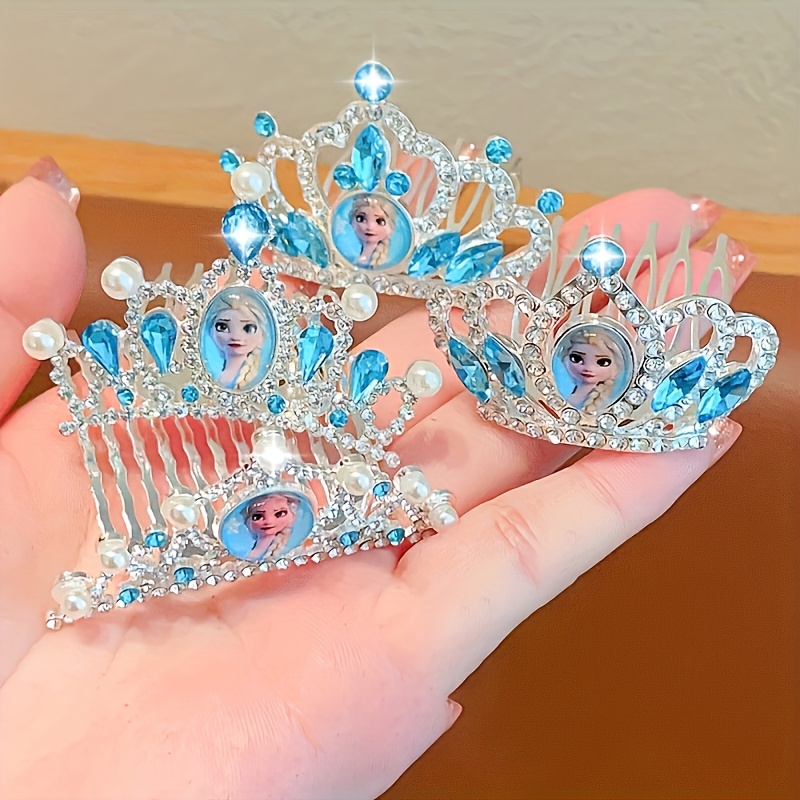 

1pc Couronne de princesse Disney Elsa, peigne à cheveux en strass étincelant, mignonne, couleur assortie, pièce unique, plastique, de dessin , cadeau pour la Saint-Valentin