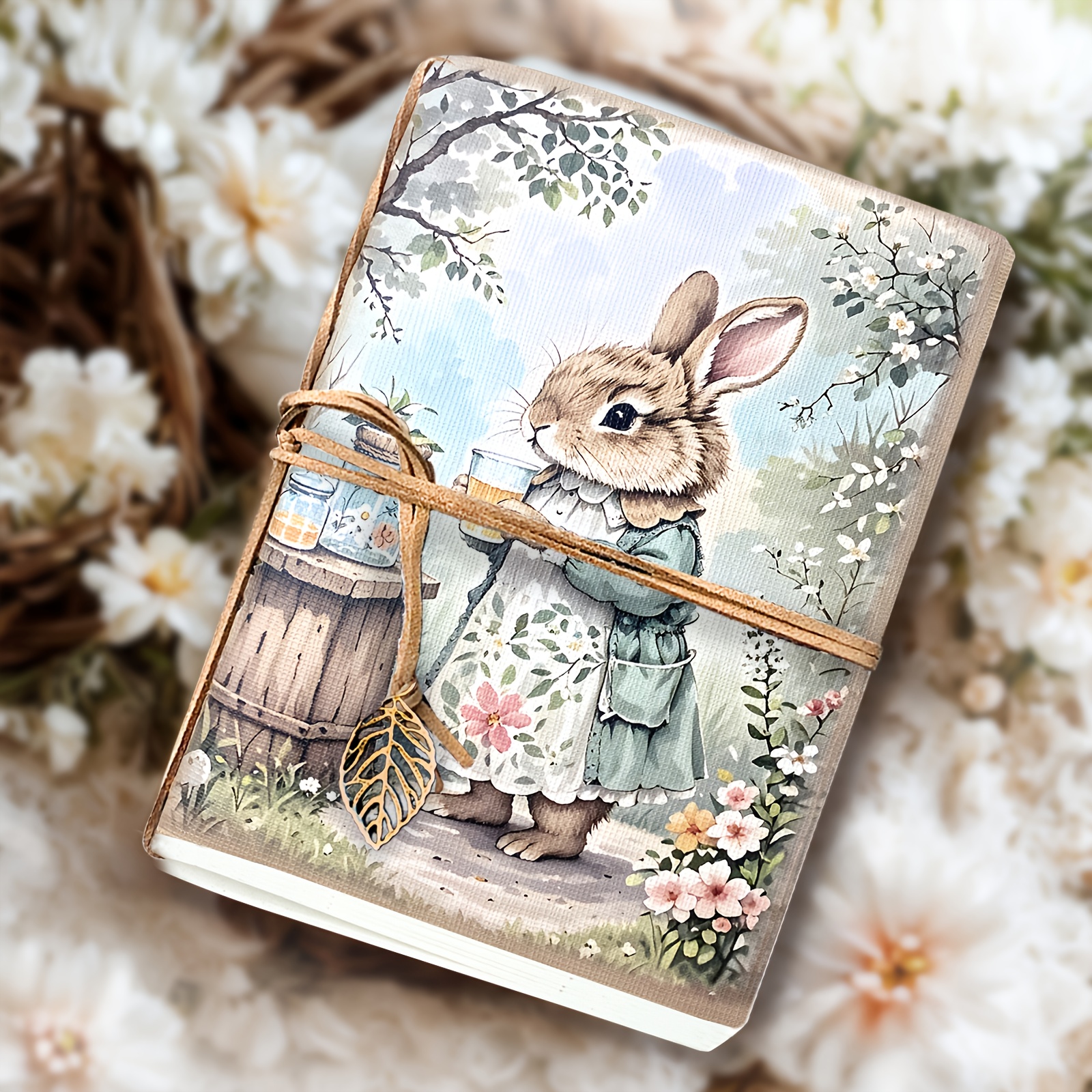 1pc 3pcs a5 80pages rabbit and flowers sketchbook leaf shaped pendant leather strap plant style blank drawing notebook travel sketchbook portable   diary   creative writing and perfect gifts prize back to school