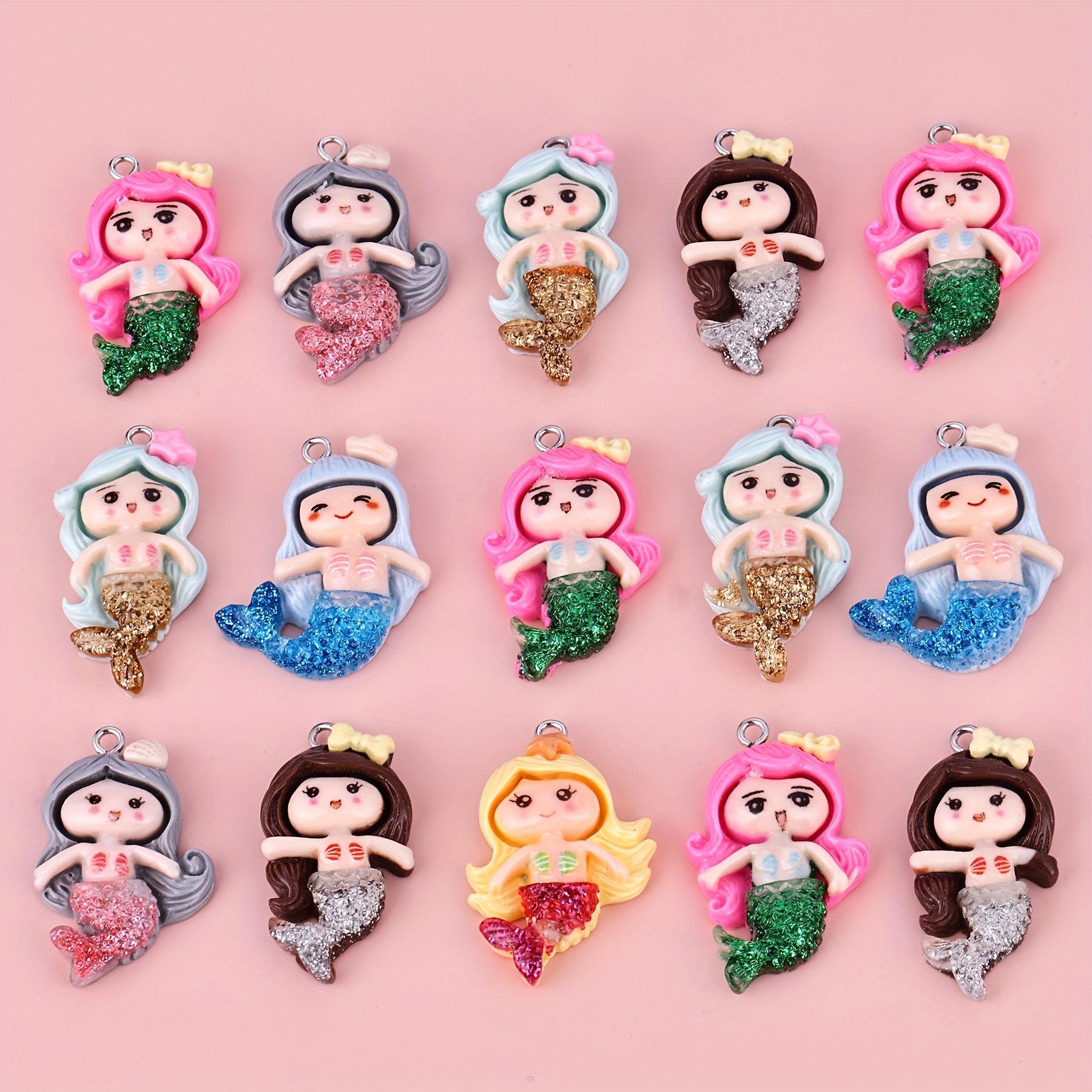 

Set Of 10 Assorted Resin Mermaid Charms, Cute Cartoon Pendant Accessories For Jewelry Making And Crafts