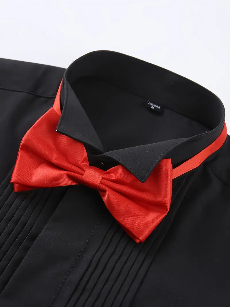 red dress shirt with black bow tie Slim Fit Bow Tie Shirt: Premium Quality, Perfect for Parties & Performance! Shop Now! from Dhgate Men's Dress Shirts