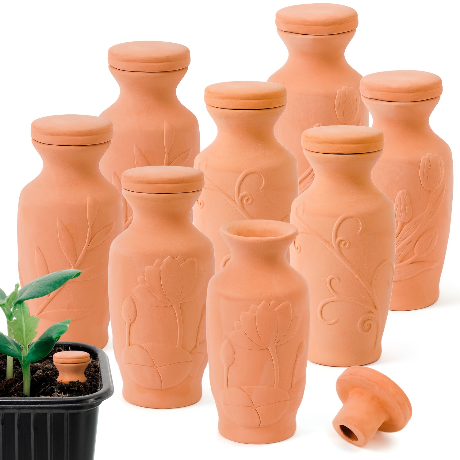 TEMU 4/8pcs 3.1Ã3.1Ã6inch Plant Watering Globes Clay Watering Pot Terracotta Watering Pots Terracotta Self Watering Planter Insert Self Watering