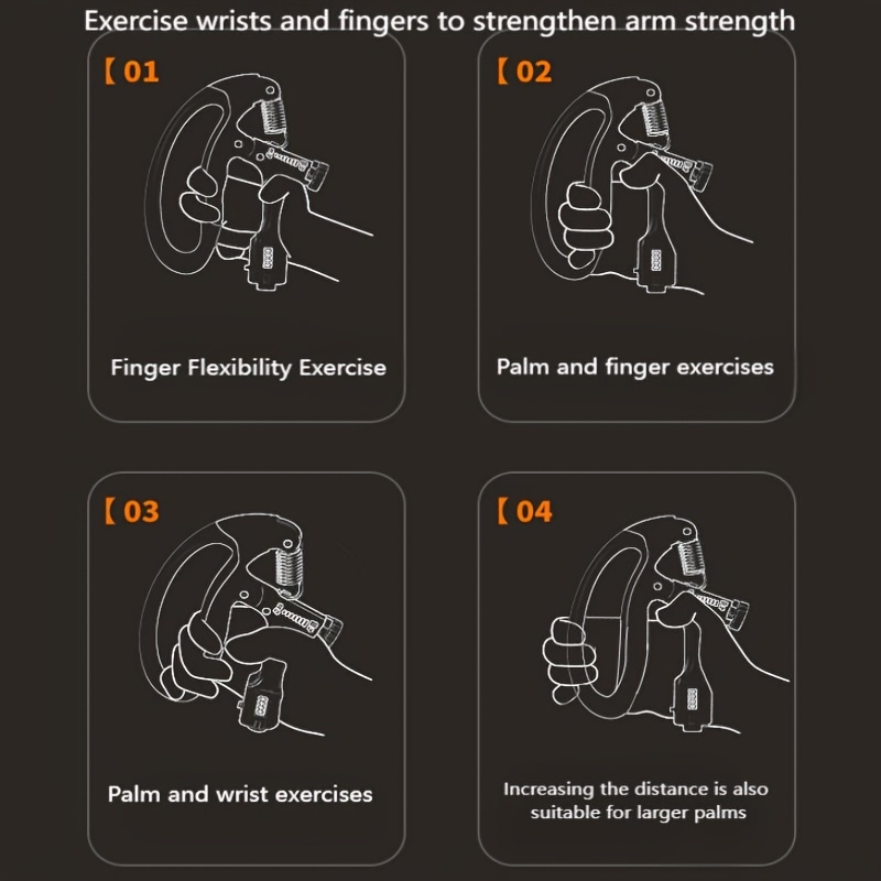 a set of 5 mechanical counting grip strengtheners ranging from 10 100kg designed for professional hand strengthening training with adjustable   this finger trainer enhances muscle coordination and increases hand strength its portable and   making it an ideal gift for   during christmas new year spring festival and labor day it operates without batteries and is suitable for all ages as home exercise Product details 6