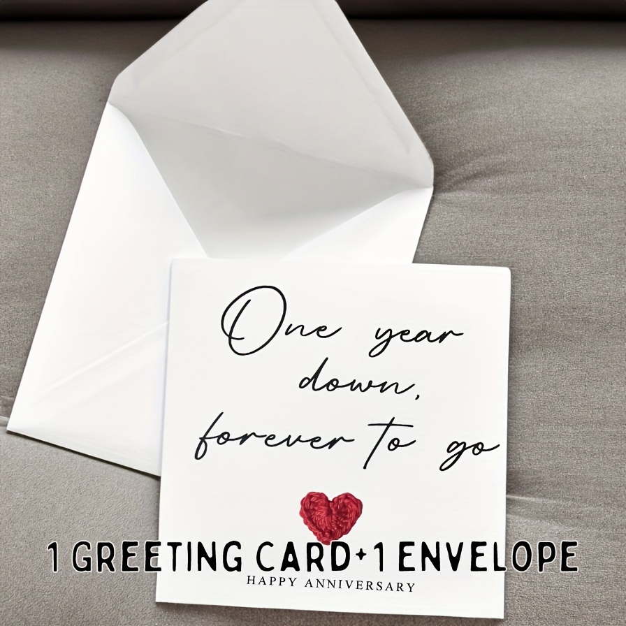 TEMU 1/5 Set, First Anniversary Card, 1 Year Down Forever To Go, Anniversary Card, Card For Him, Anniversary Card For Her Including Envelope