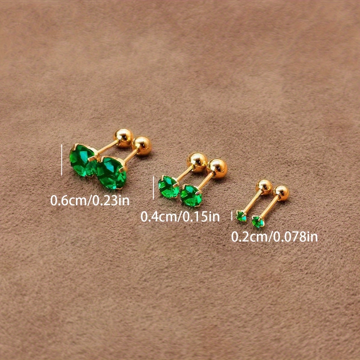 Classic Style Stainless Steel Green CZ Twist Ball Stud Earrings